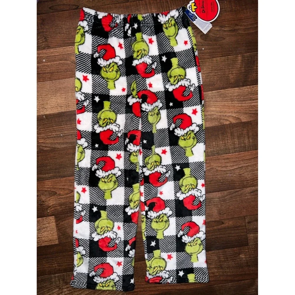 Komar Kids Grinch Plaid Fleece Pajama Pants - Green, Red, Black, White